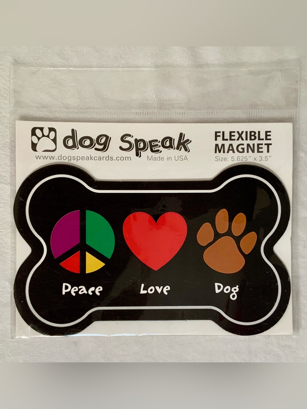 Dog Speak Bone Shaped Flexible Magnet Peace Love Dog Car Fridge USA Made NOS